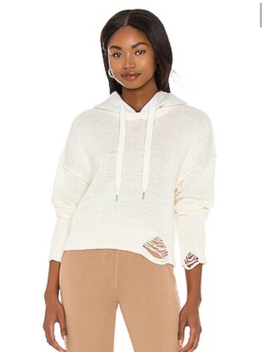 NSF Distressed Ribbed Knit Layered Hoodie Sweater Cream Size M Boho Grunge
